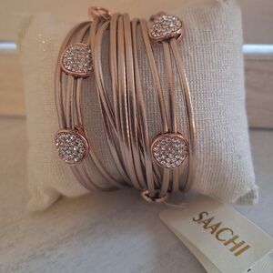 SAACHI Rose Gold Pave Crystal Multi-Bangle Bracelet Set